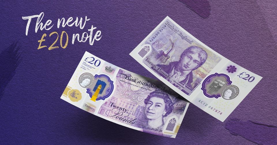 英國中央銀行「英格蘭銀行」(BoE)推出新版20英鎊鈔票。 (圖:BoE)