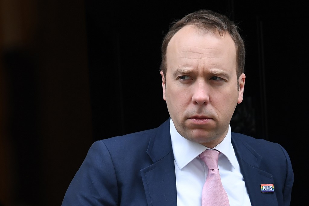 英國衛生大臣韓考克(Matt Hancock) (AFP)