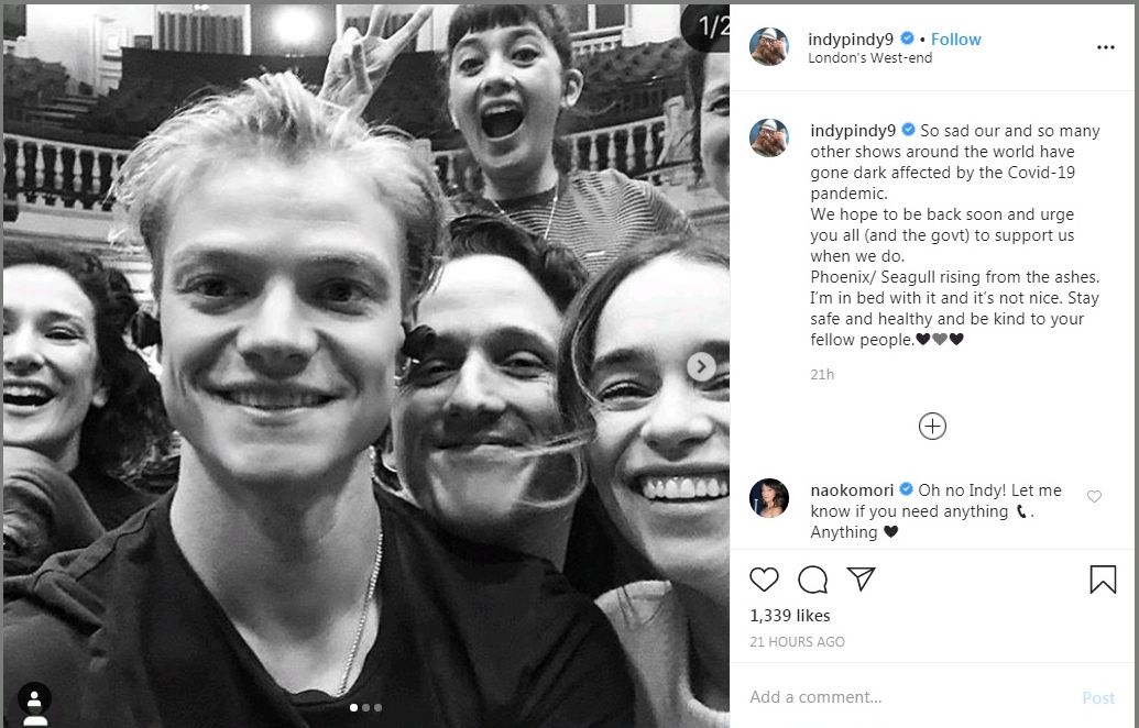 英國女星英蒂拉瓦爾瑪(Indira Varma)在社群媒體Instagram，透露自己因「它」臥病在床，還要大家保持安全、善待彼此。(圖:IG)