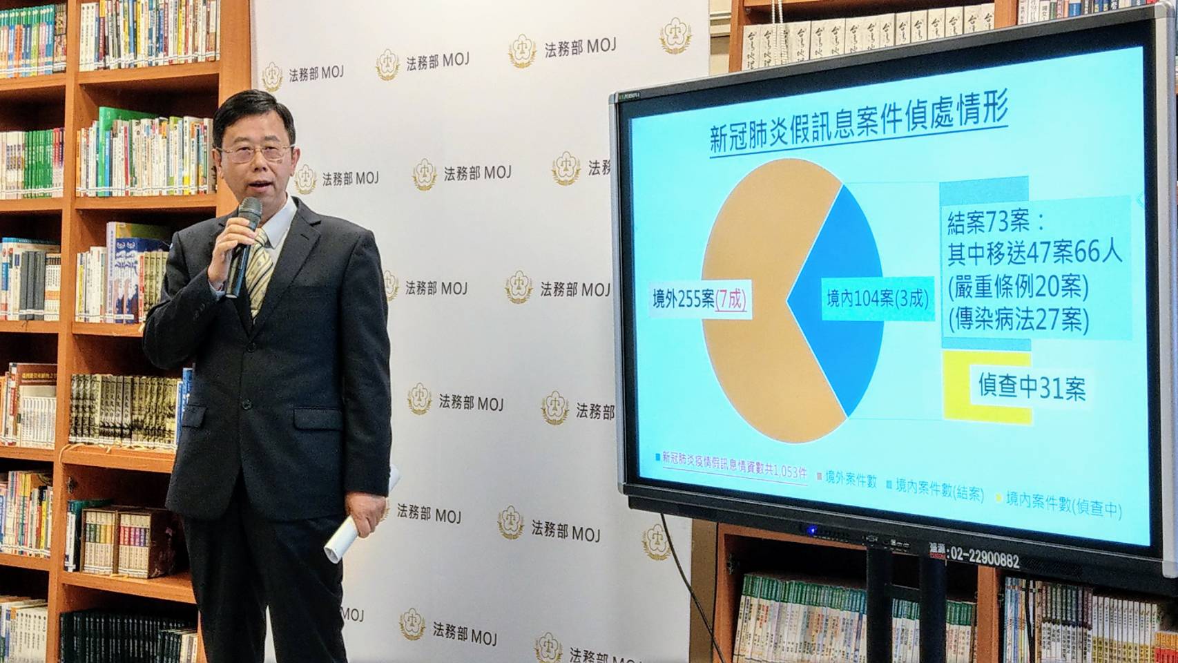 調查局長呂文忠8日說明假訊息有來自境外，且全來自中國大陸。(歐陽夢萍 攝)