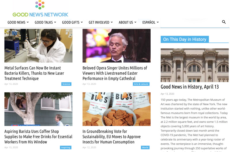 「好消息新聞網」過去一個月的流量大幅成長，有超過 1千萬的訪客。(goodnewsnetwork.org)