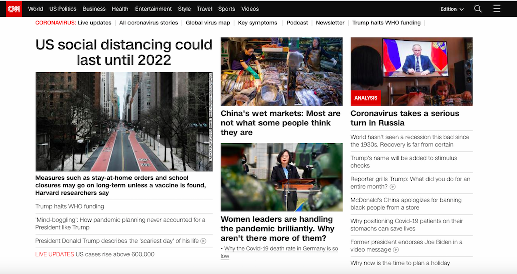 台灣防疫成功，蔡英文總統再登CNN首頁。圖取自CNN.com