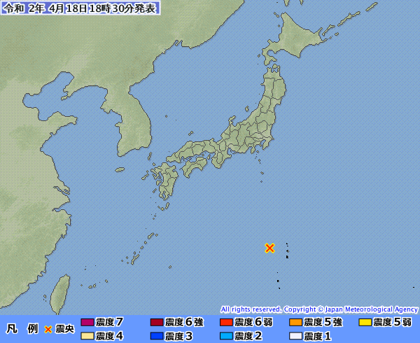 日本小笠原群島規模6.9地震。 (圖：日本氣象廳)