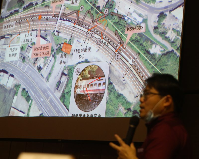 國家運輸安全調查委員會21日舉行「台鐵局6432次列車新馬站正線出軌事故事實資料報告」記者會，對外發布調查後的事實資料報告。(圖：中央社)