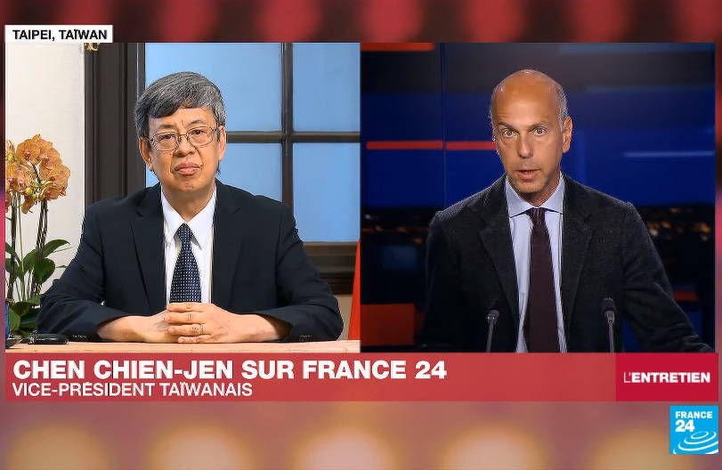 法國國際新聞頻道France24英語台8日專訪副總統陳建仁。(圖擷自YouTube)