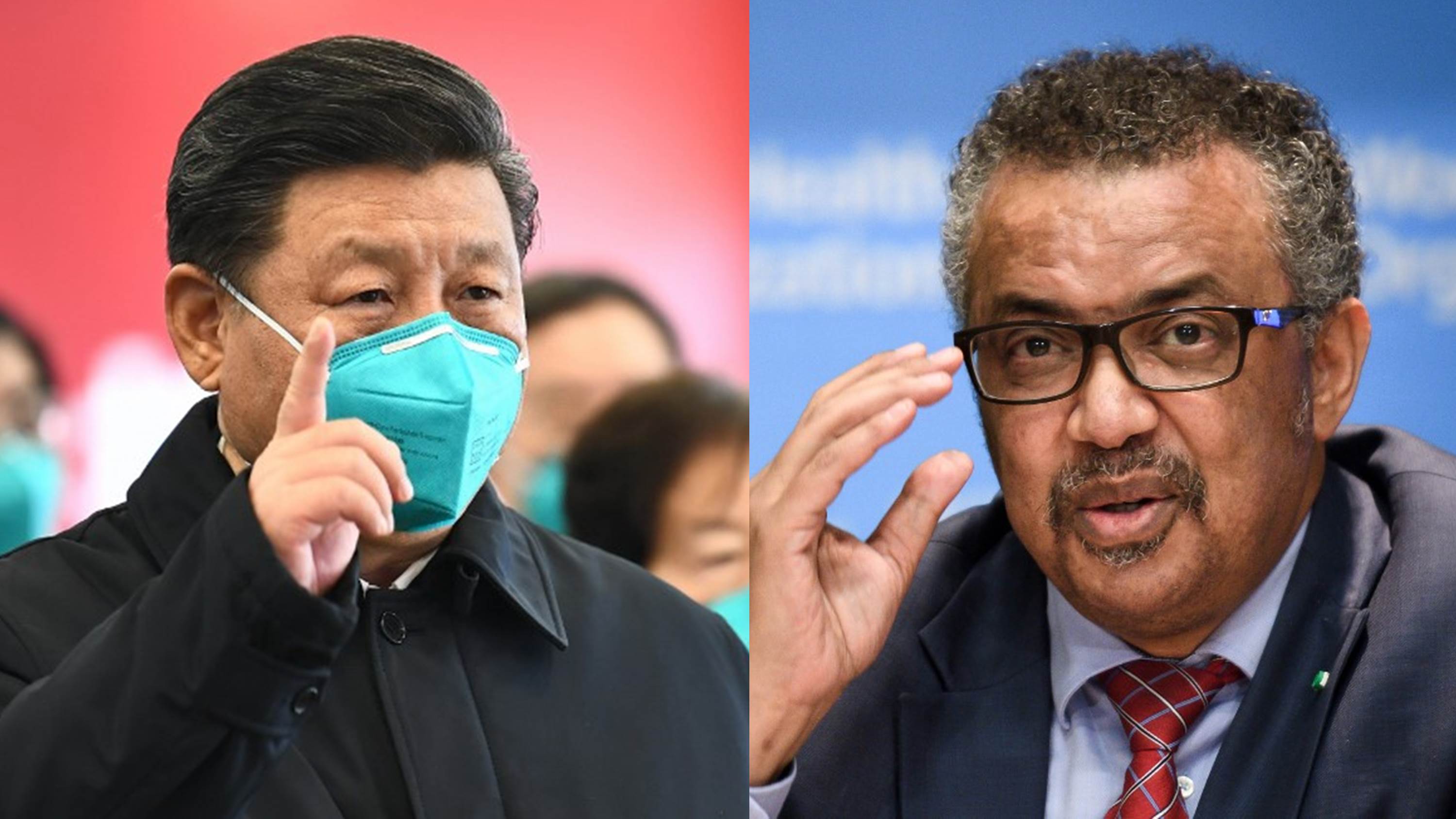 中國國家主席習近平(左)與世衛秘書長譚德塞(Tedros Adhanom Ghebreyesus)(右)。(合成圖/AFP)