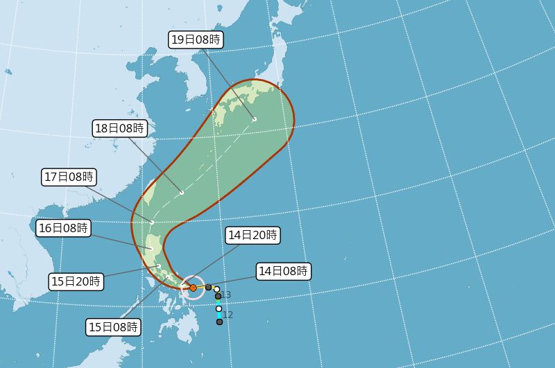 中颱黃蜂暴風圈大，氣象局不排除發海警。(圖：中央氣象局提供)