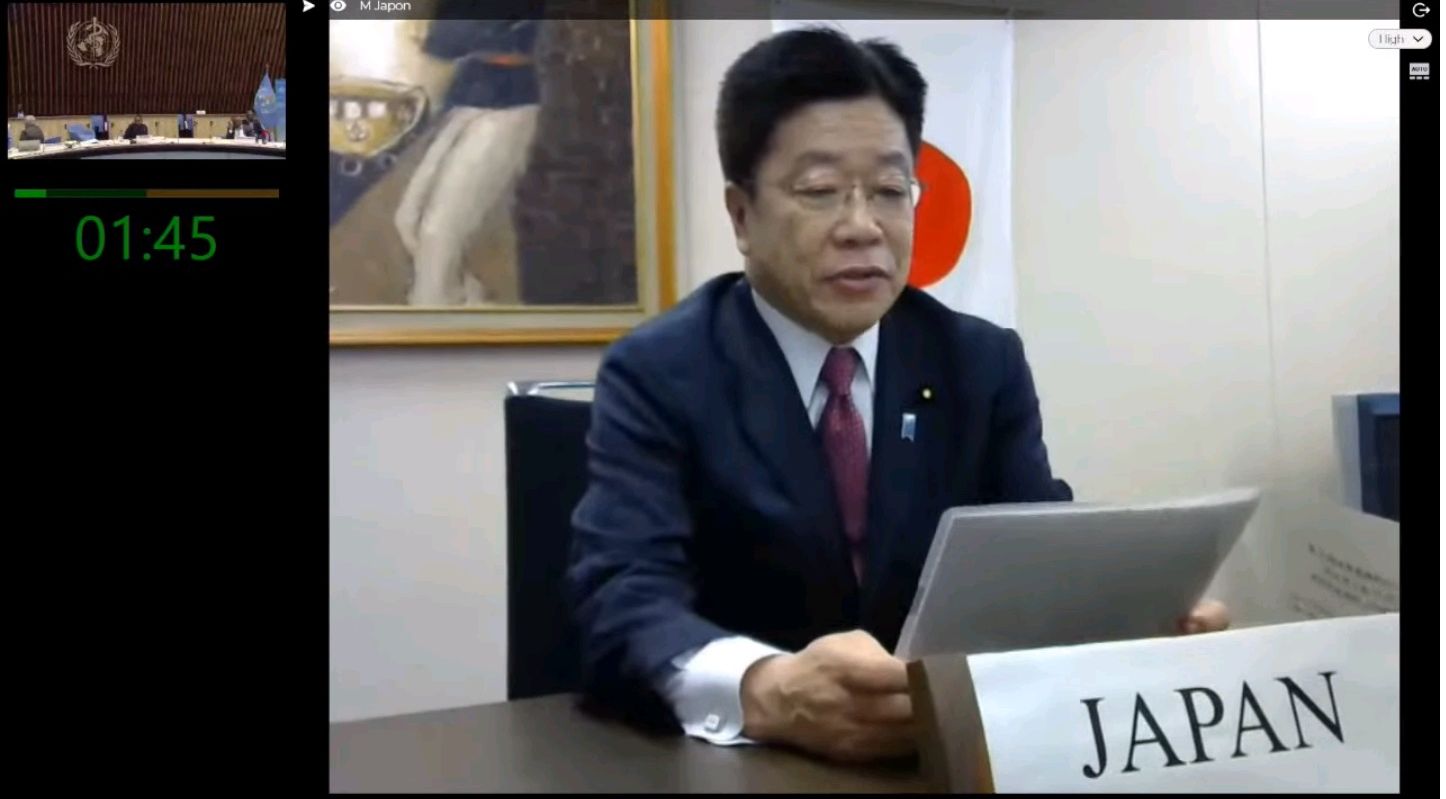 世界衛生大會視訊會議於日內瓦時間18日中午12時登場。圖為日本代表發言。(圖:翻拍自Youtube)
