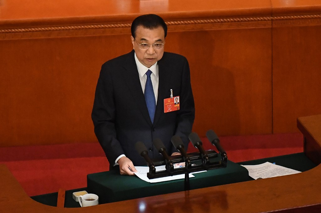 中國全國人大會議22日開幕，總理李克強進行政府工作報告。(AFP)