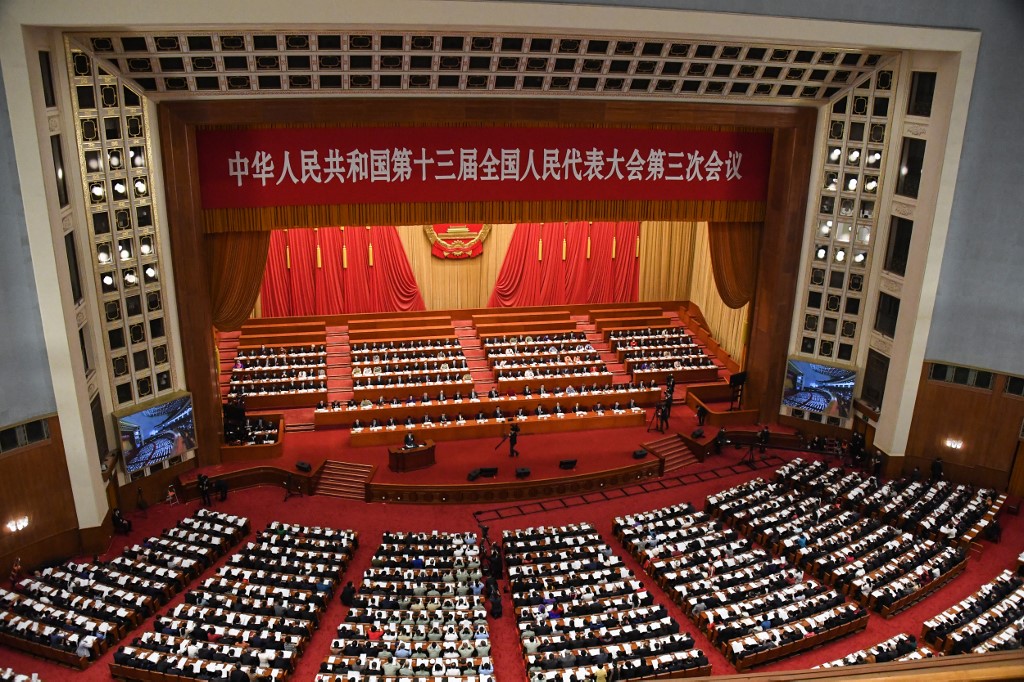 傳中國人大準備在6月底加開會議專案審查港版國安法。圖為中國全國人大會議。(AFP)