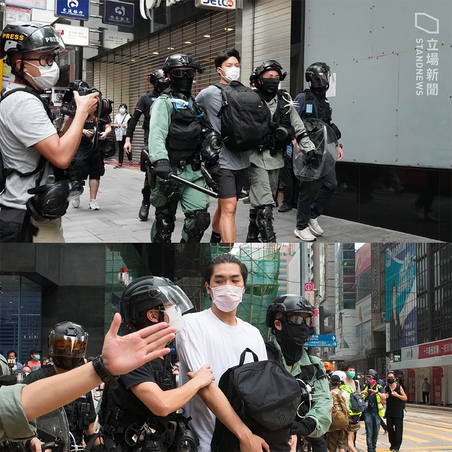 香港民眾27日抗議國歌法和國安法，警方多次射胡椒球槍驅趕，並在現場拘捕和帶走多人。(立場新聞提供)