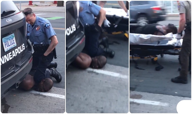 美國明尼蘇達州一位非裔男子佛洛伊德(George Floyd)被白人警察以膝蓋壓脖，昏迷後送醫不治。 (圖:翻攝自臉書 Darnella Frazier)