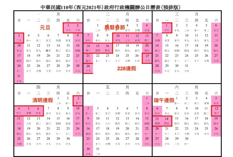 2021年春節放7天。