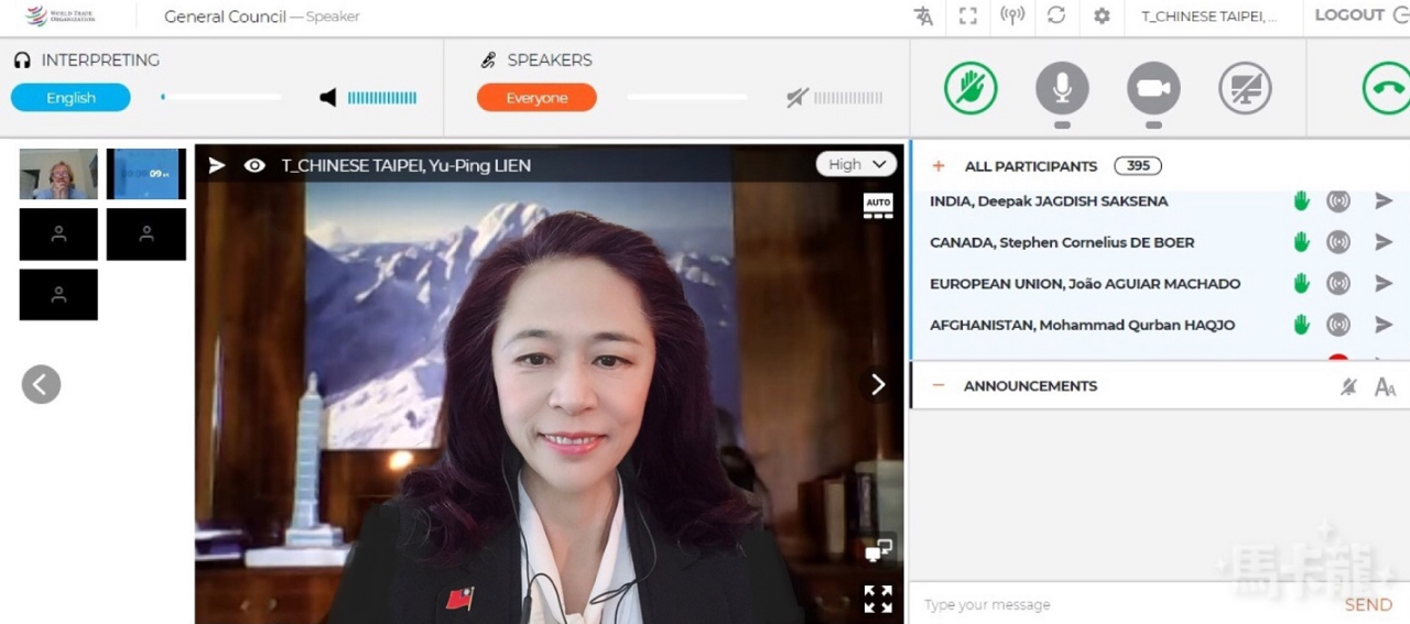 中華民國常駐世界貿易組織代表團表示，世貿組織5月29日召開總理事會，討論減緩疫情衝擊等議題，團長連玉蘋公使代表發言時，除針對秘書長改選程序提出建議外，也表達了協助各國抗疫的意願，受到矚目。(圖/中華民國常駐世界貿易組織代表團)