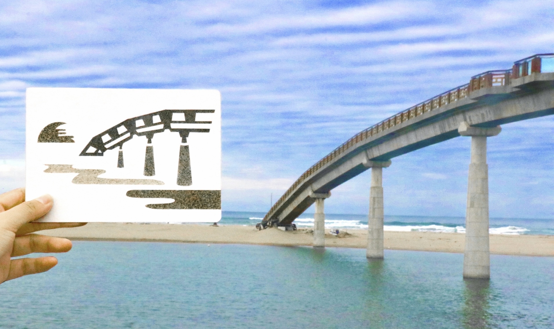 台科大設計系學生選出12個景點，製作出12組沙畫明信片。(台灣科技大學提供)