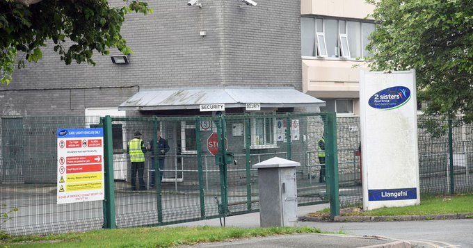英國威爾斯安格爾西雞肉加工廠爆發武漢肺炎群聚感染，多達158人確診。(圖取自推特)