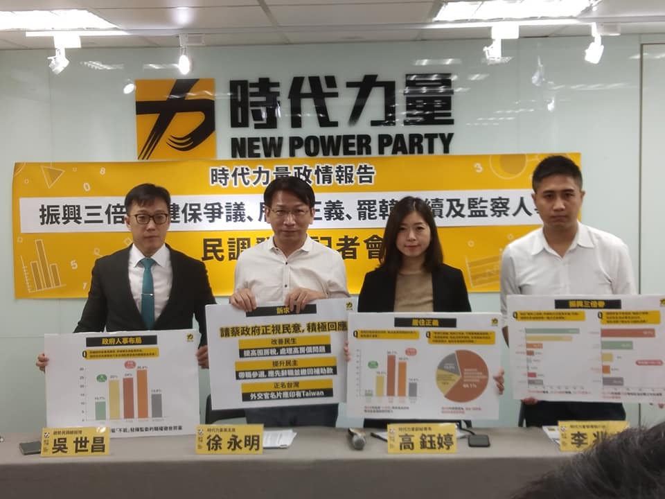 時代力量24日針對多項受矚目議題公布民調結果，有超過7成民眾支持帶職參選應該先繳回選舉補助款。(王韋婷攝)