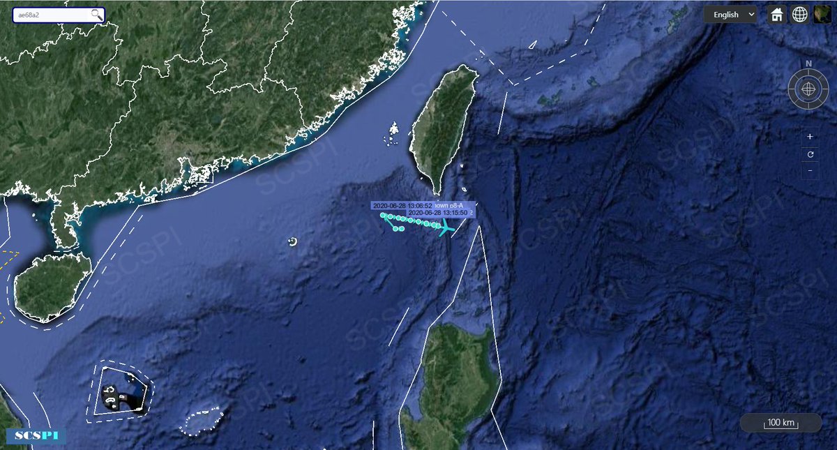 中國北京大學海洋研究院成立的「南海戰略態勢感知計畫」推特平台（SCS Probing Initiative）顯示，28日一架美國海軍偵察機現蹤巴士海峽。(推特)