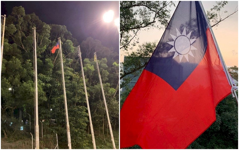 2019年11月12日港警攻打香港中文大學，學生在校園升起青天白滿地紅國旗，表達他們追求自由民主的心聲。( 圖片來源︰香港連登論壇 )