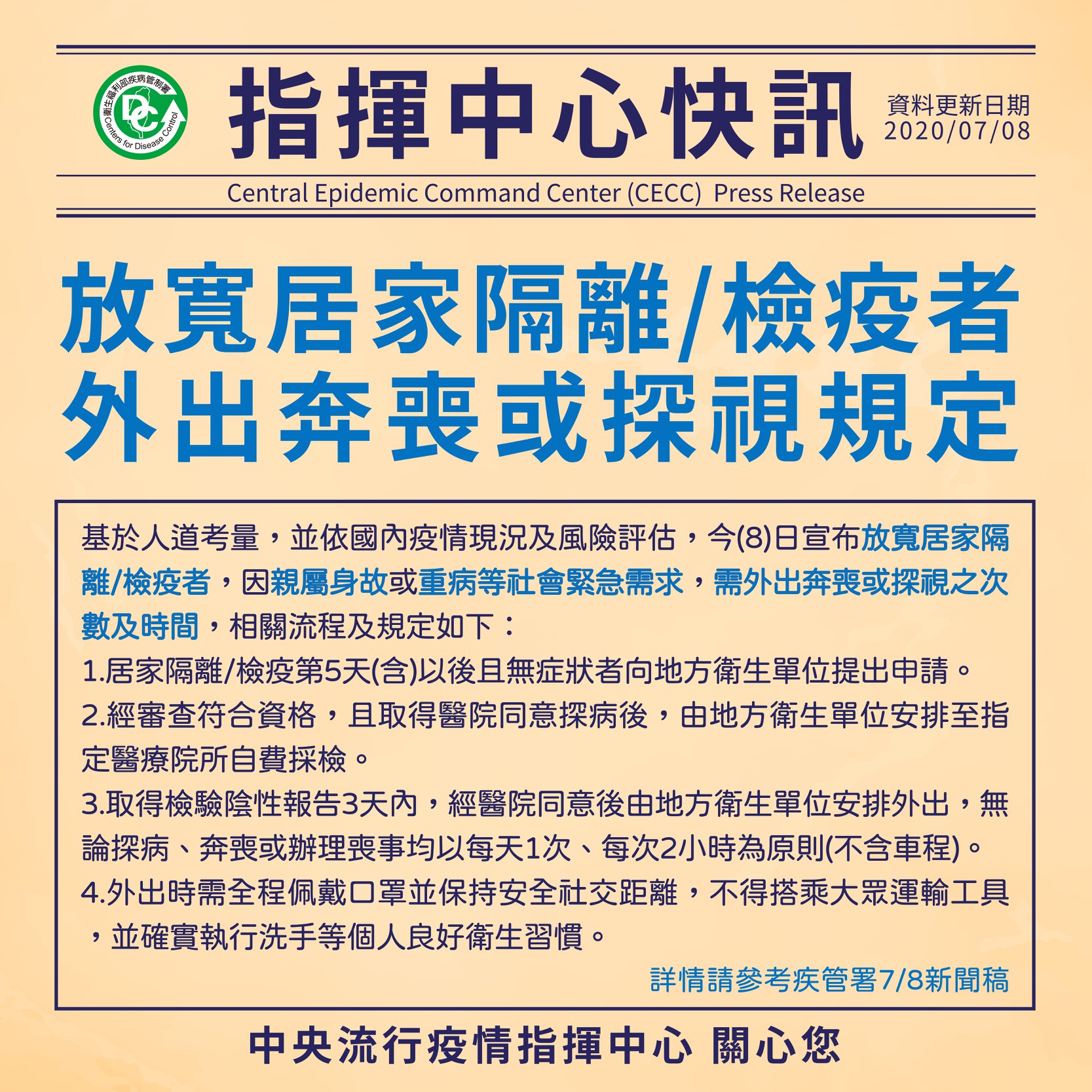 中央疫情指揮中心放鬆管制。 (圖:疾管署)