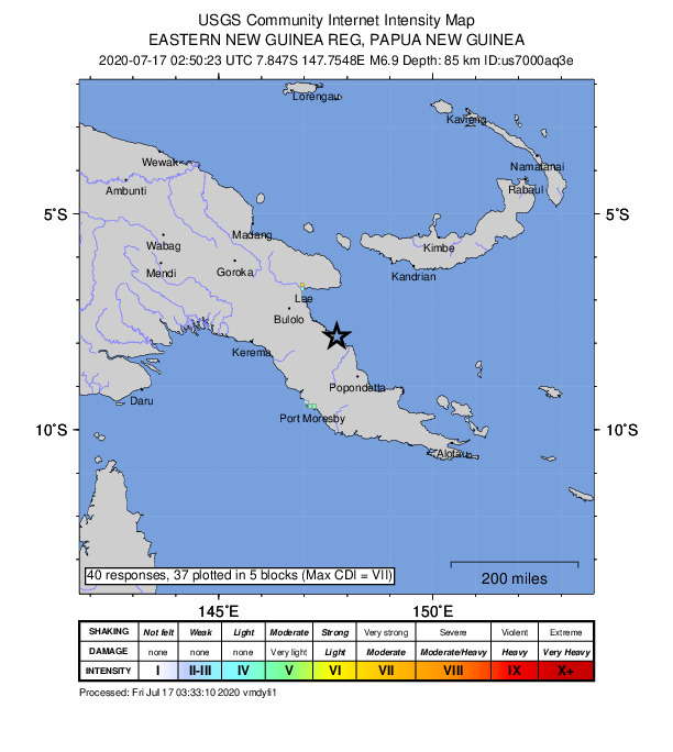 巴紐6.9強震 發布海嘯預警。(圖：取自USGS)