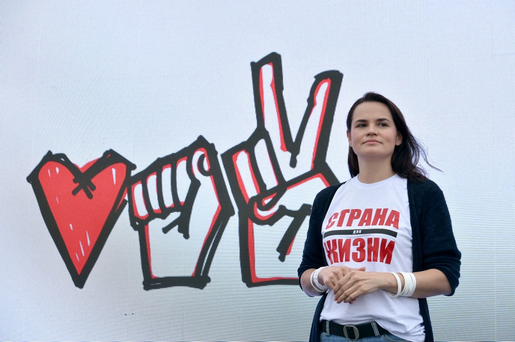 流亡海外的白俄羅斯反對派領袖季哈諾夫斯卡婭(Svetlana Tikhanovskaya)。 (資料照片/ AFP)