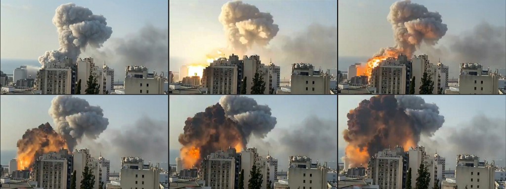 黎巴嫩首都貝魯特市中心附近4日發生大爆炸。 (AFP)