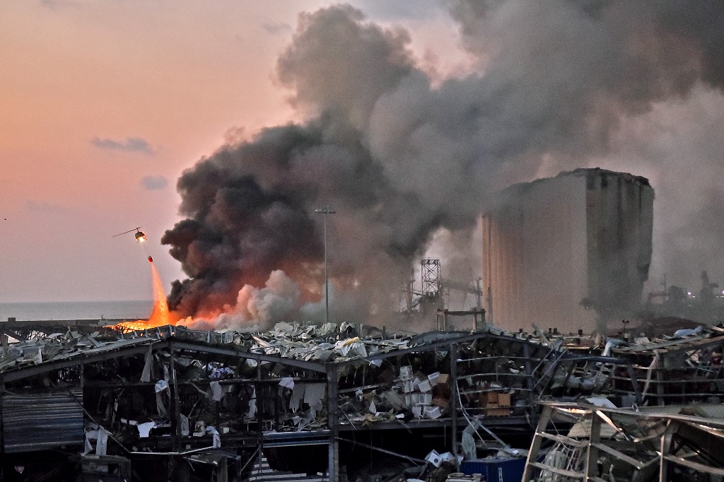 黎巴嫩首都貝魯特市中心附近4日發生大爆炸。 (AFP)
