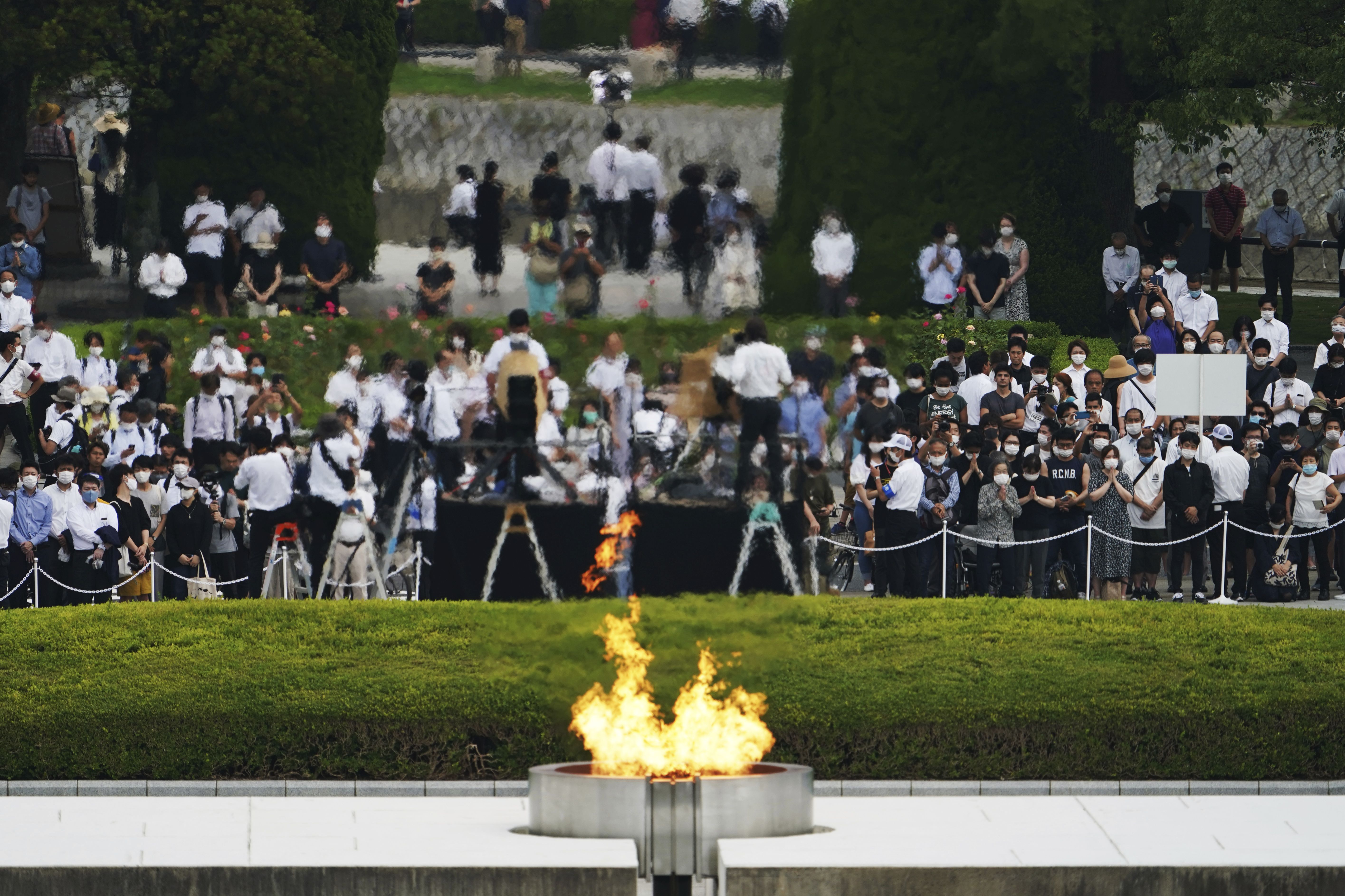 日本廣島6日悼念原爆75週年。(美聯社/達志影像)