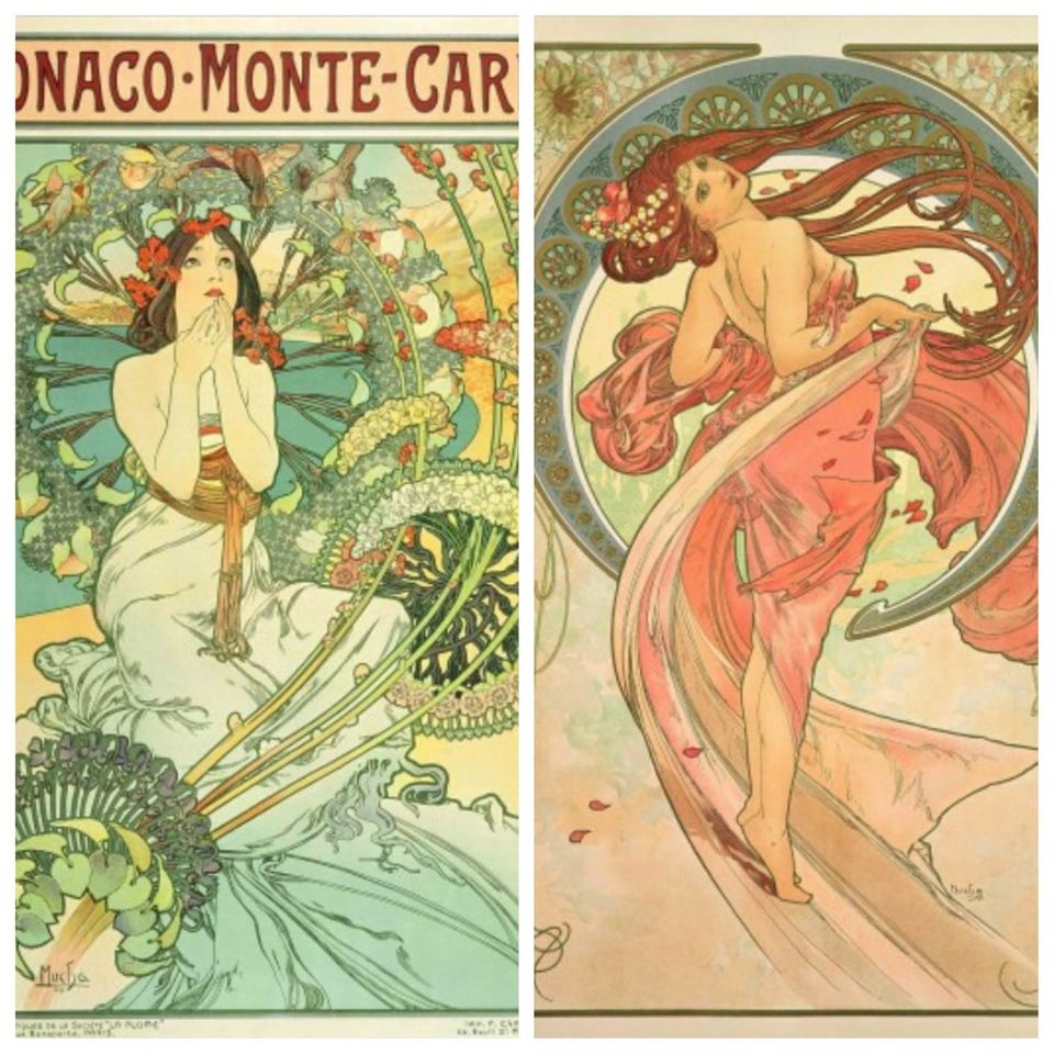 捷克新藝術巨擘阿豐斯･慕夏(Alfons Maria Mucha)包含「摩納哥蒙地卡羅 (Monaco Monte Carlo)」(左)、「藝術四聯作-舞蹈(The Arts - Dance)」(右)等多幅名作即將來台展出。(圖：慕夏基金會)