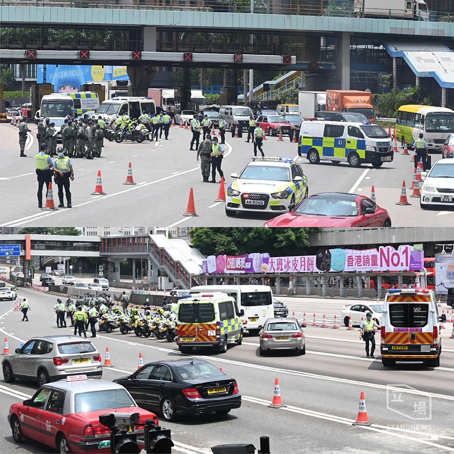 網民發起九龍大遊行，港警紅隧口設路障截查。(立場新聞提供)