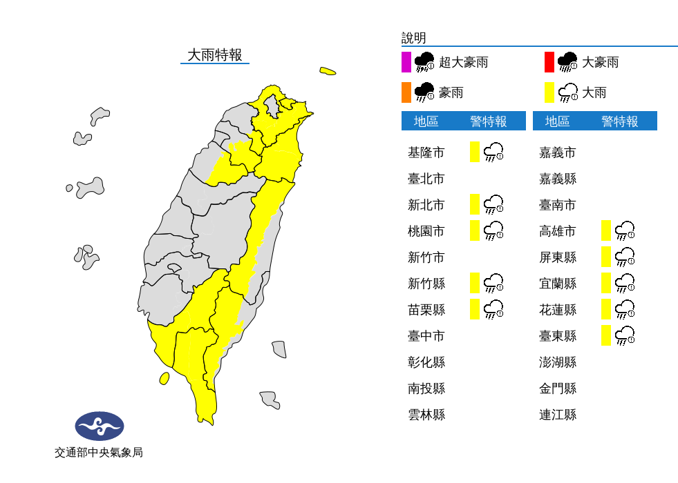 氣象局今天(19日)針對10縣市發出大雨特報。