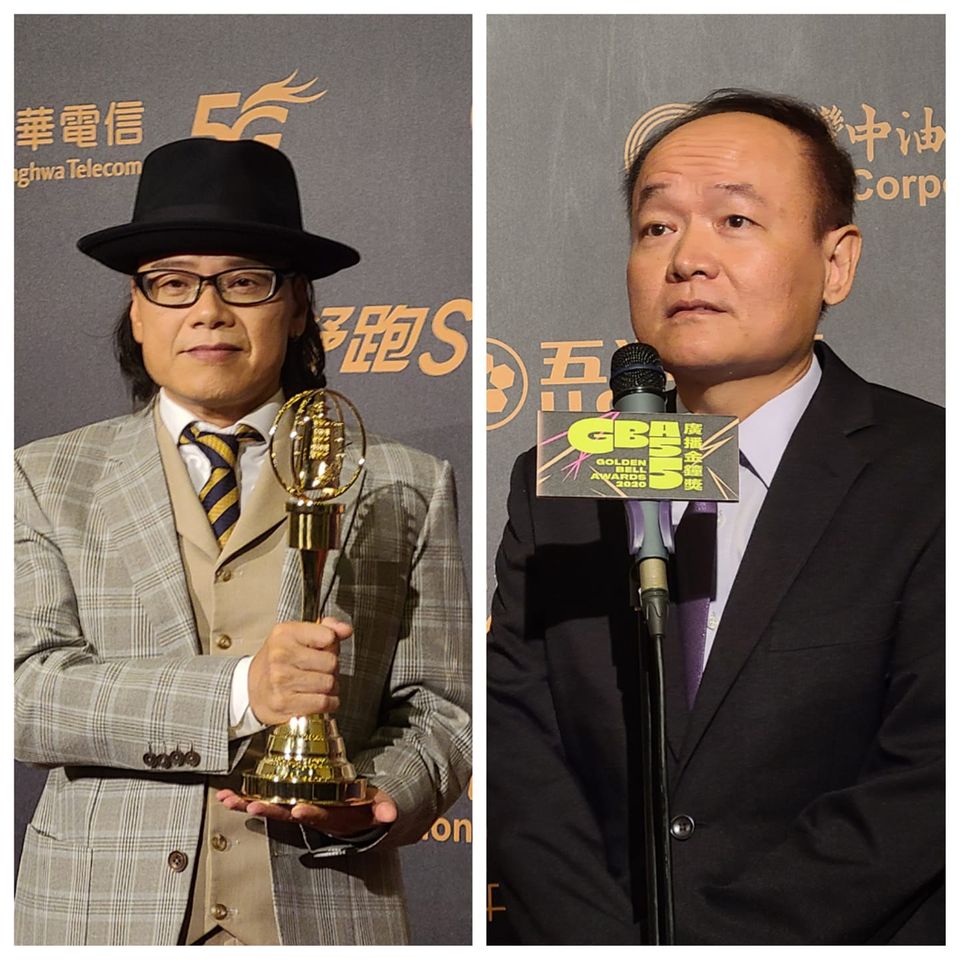 第55屆廣播金鐘獎得獎名單出爐，中央廣播電台摘下2獎，分別是流氓阿德(左)主持的「全世界最亮的光」勇奪「生活風格節目主持人獎」，導播李正純(右)製作的「人生想想劇場」抱走「廣播劇獎」。(江昭倫攝)
