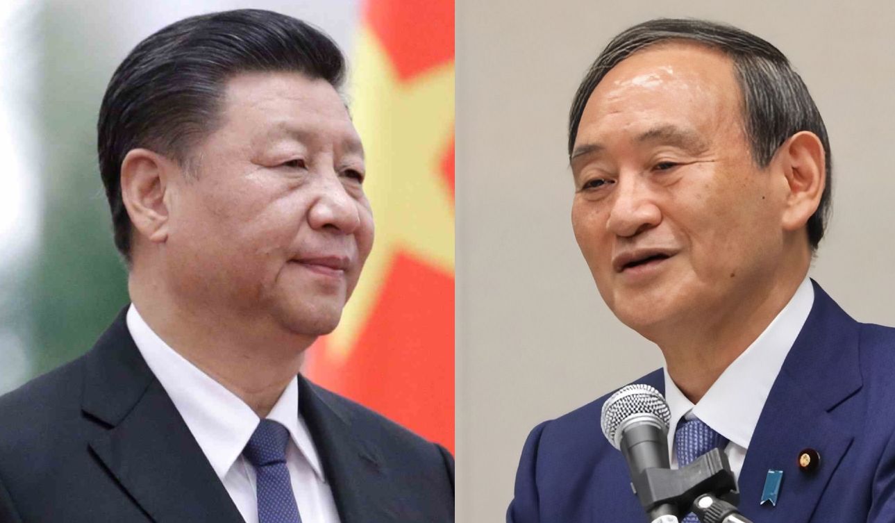 菅義偉(右)習近平在25日晚間舉行電話會談，外界矚目是否討論邀習訪日細節，答案是完全沒提到。(合成圖)