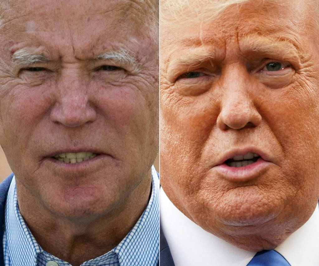 2020美國大選，尋求連任的美國總統川普(右)對決民主黨總統候選人拜登。(AFP)