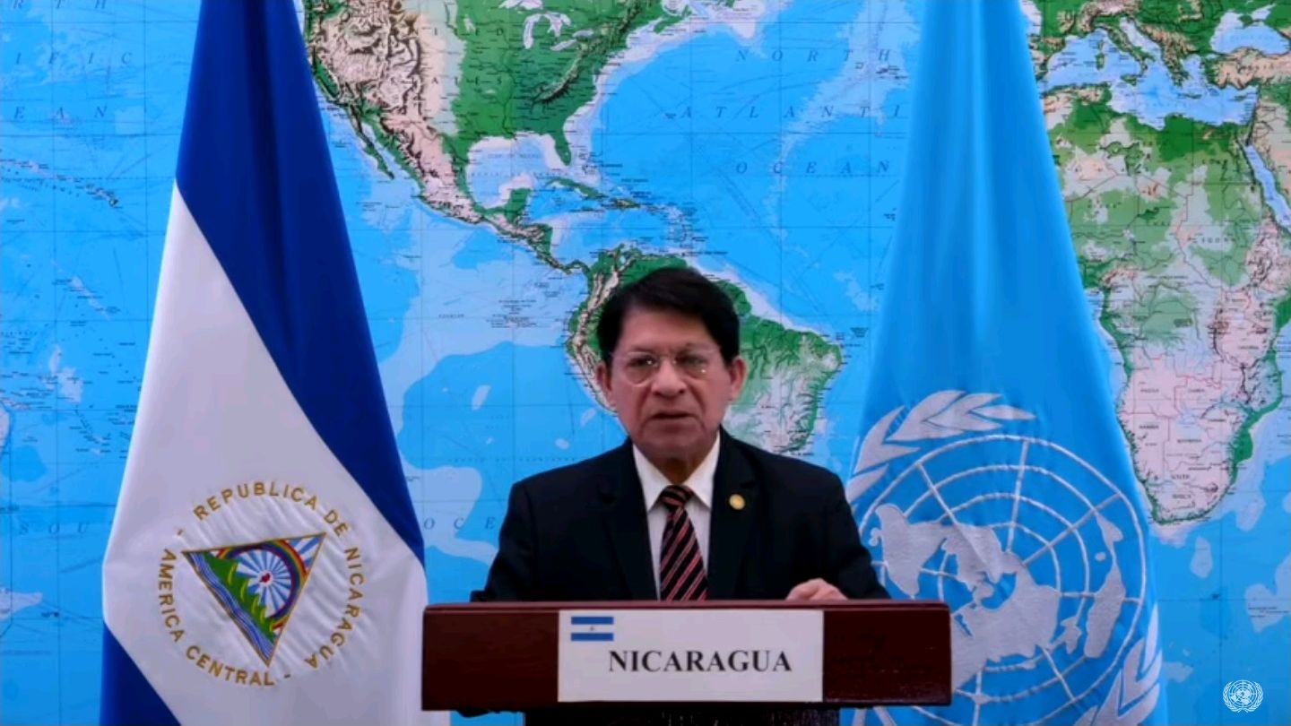 尼加拉瓜外長蒙卡達(Denis Moncada Colindres)在聯大發言。 (圖:UN)