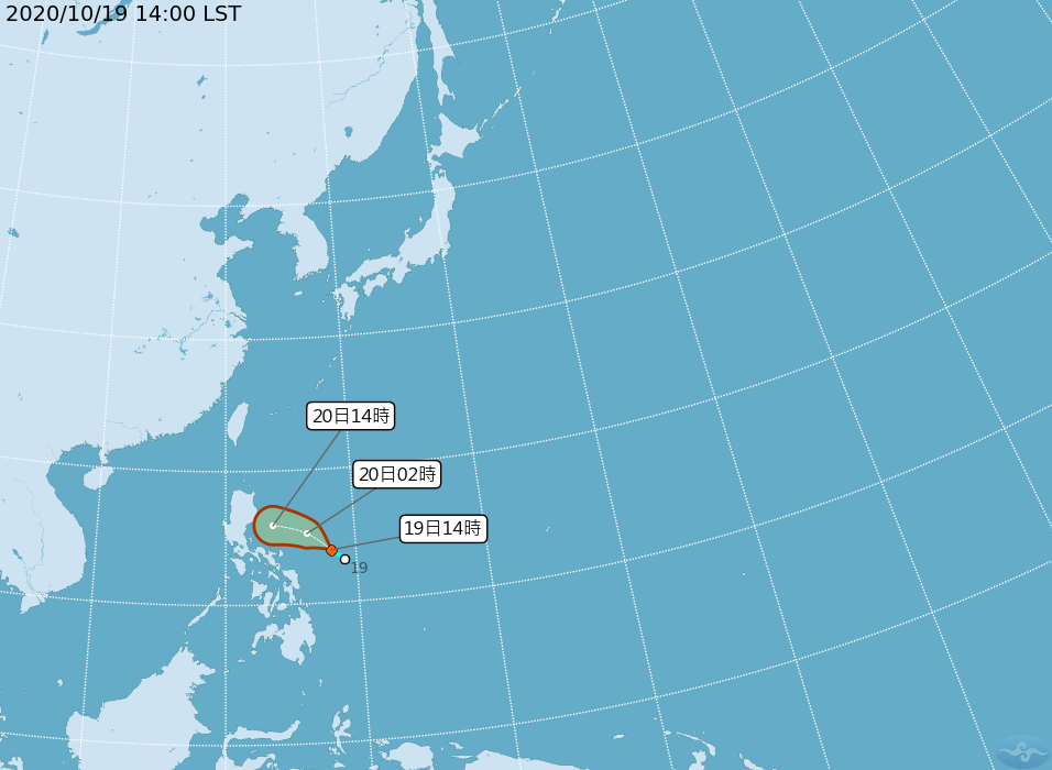 台灣東南方1200公里海面上的熱帶低壓最快今天(19日)晚間至明天(20日)升格為颱風，21至22日易有較大雨勢，主要降雨區在桃園以北與東半部，對中南部水情幫助可能有限。(圖：中央氣象局)
