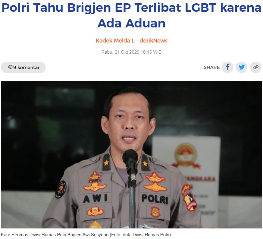 印尼國軍及警察近日傳出有人因同志身分遭解職、降級、判刑、被迫道歉並接受輔導等懲罰。(圖擷取自Detik)