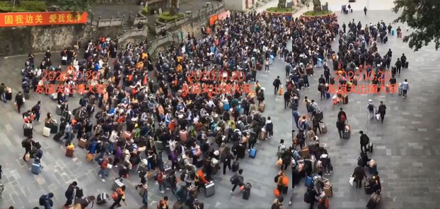 由於越來越多外資企業撤離中國，將工廠遷至東南亞國家，許多大陸民眾為了工作而從邊境偷渡至當地，其中廣西和越南邊境友誼關日前聚集近千名技術人員，計劃前往越南打工。(自由亞洲電台截圖)
