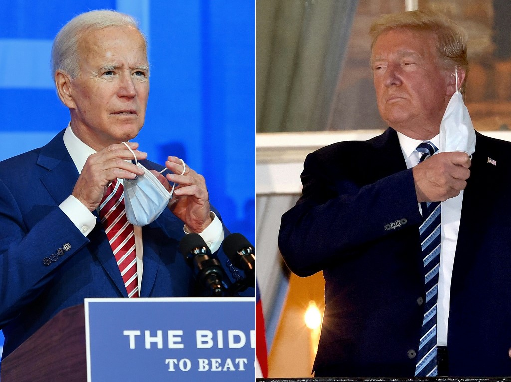 美國在11月3日舉行大選投票，選前最後民調顯示，民主黨候選人拜登(Joe Biden)穩定領先現任總統、共和黨候選人川普(Donald Trump)。(AFP)