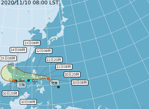 太平洋地區有 2 個颱風：21號颱風「艾陶」以及第22號颱風「梵高」。(中央氣象局提供)