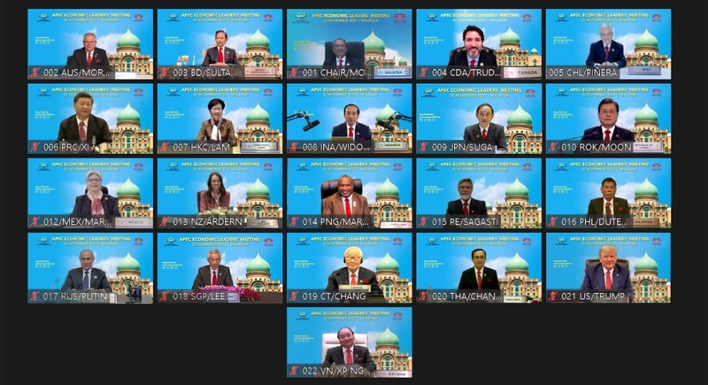亞太經濟合作會議（APEC）領袖峰會20日晚間以視訊方式舉行，會後發布「吉隆坡宣言」。（APEC2020提供）