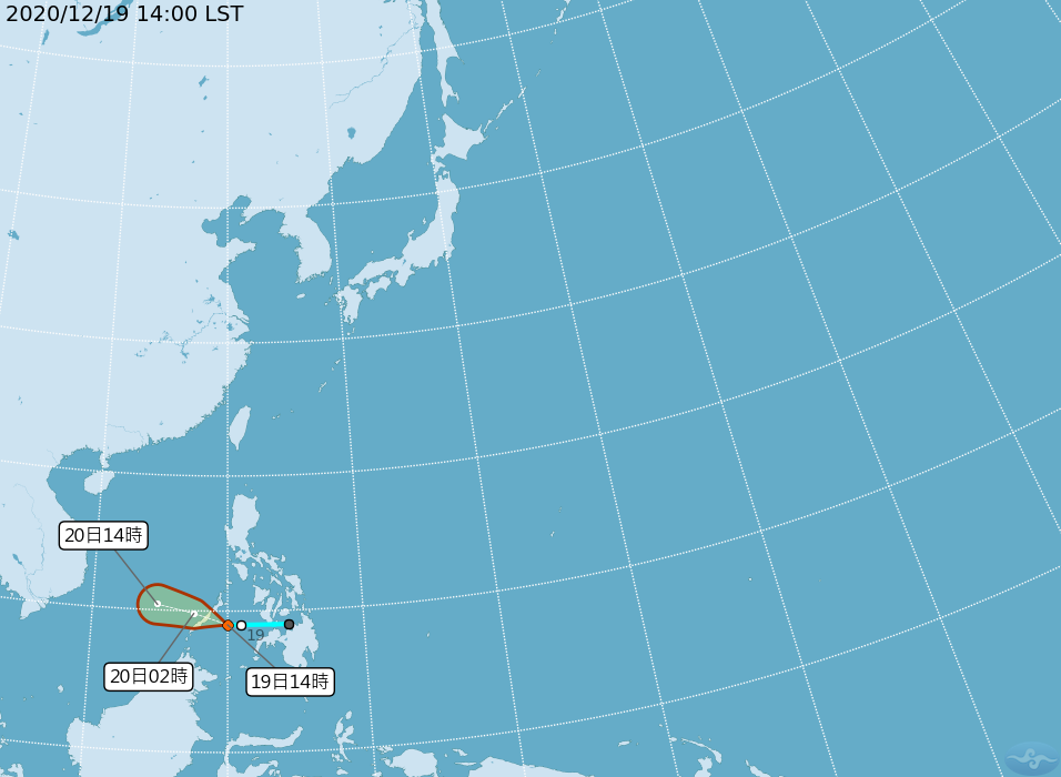 中央氣象局今天(19日)表示，位於海面上的熱帶性低氣壓最快20日增強為今年第23 號颱風科羅旺，雖然對台灣沒有直接影響，但會帶來水氣。(中央氣象局提供)