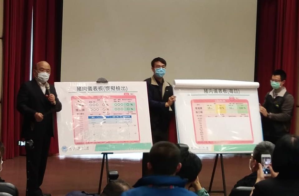 行政院長蘇貞昌4日表示，進口豬肉過3關，一路追追追，且會每天更新豬肉儀表板。（王韋婷攝）
