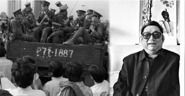 在六四期間抗命拒絕鎮壓學生與民眾的中共38軍軍長徐勤先(右)。(RFA提供)