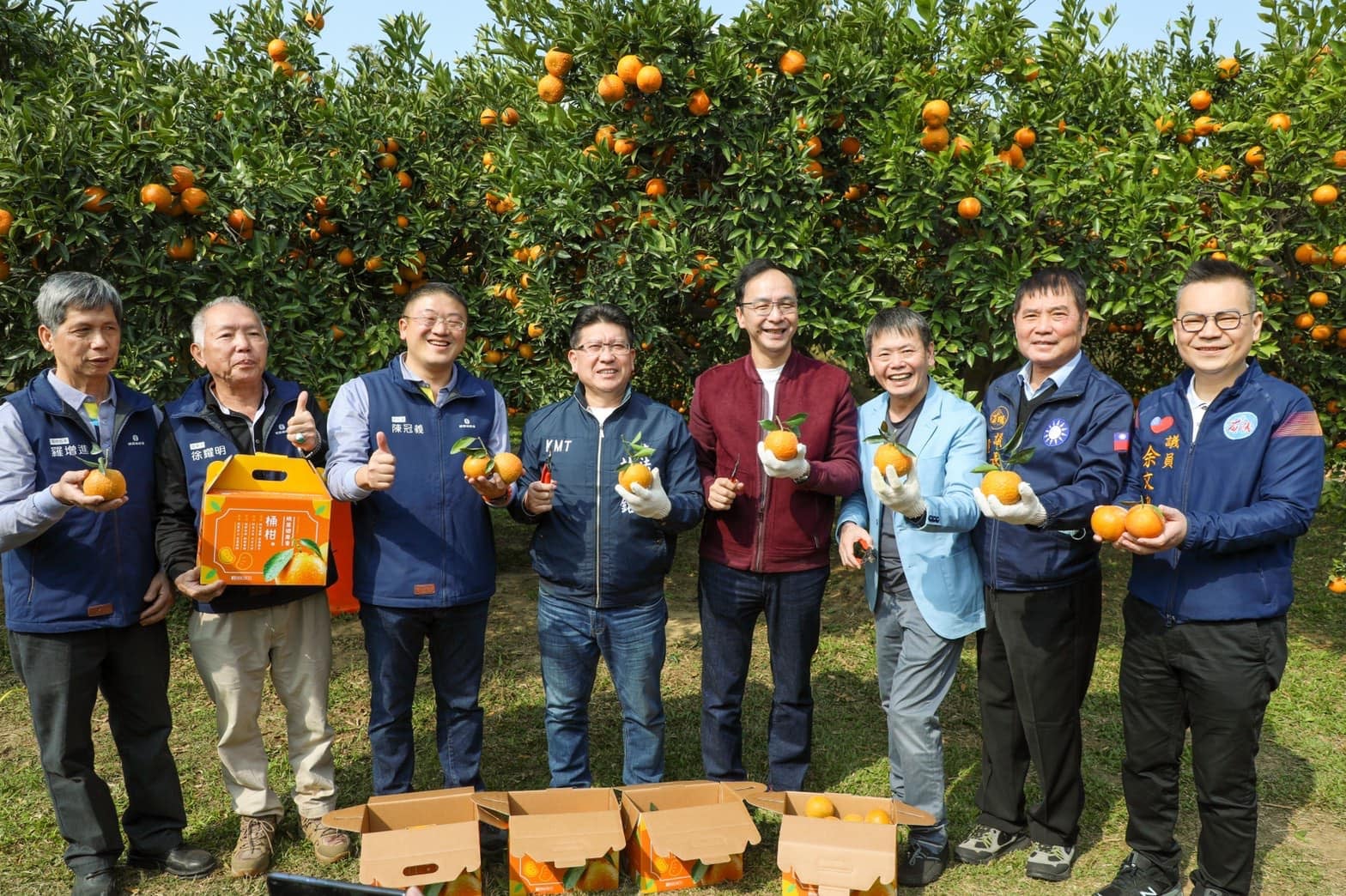 前國民黨主席朱立倫在國民黨主席江啟臣拜會的同一天，於臉書貼出到新竹採桶柑的照片。據悉，當天出席活動的藍營基層民調呼籲朱立倫當國民黨的「桶箍」。(圖：朱立倫臉書)