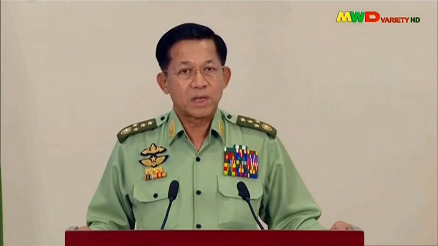 緬甸軍政府領導人敏昂萊將出席東協峰會 。 (圖:翻拍自MWDTV)