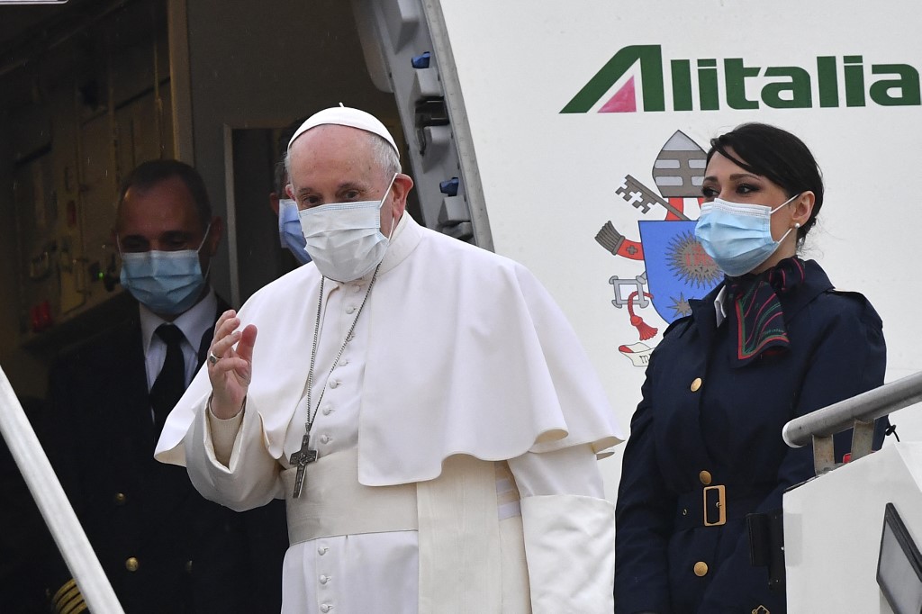 天主教教宗方濟各(Pope Francis)5日展開對伊拉克為期4天的歷史性訪問。(AFP)