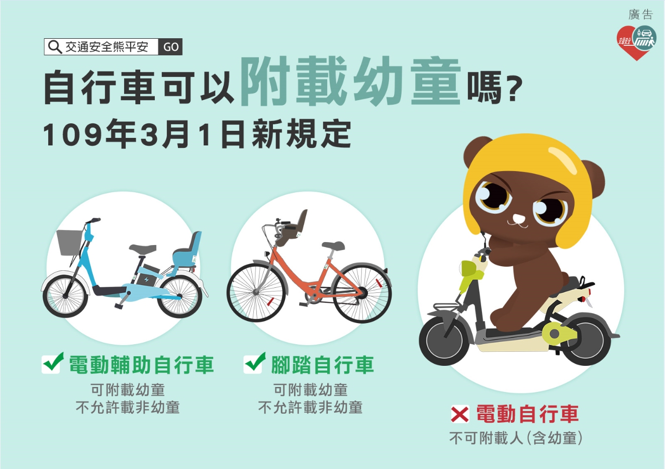 自行車附載幼童規定宣導圖卡1(交通部提供)