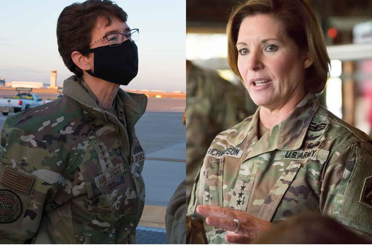 美國空軍上將范歐沃斯特(Jacqueline Van Ovost,左)與陸軍中將李察遜(Laura Richardson,右)。 (圖:美軍)